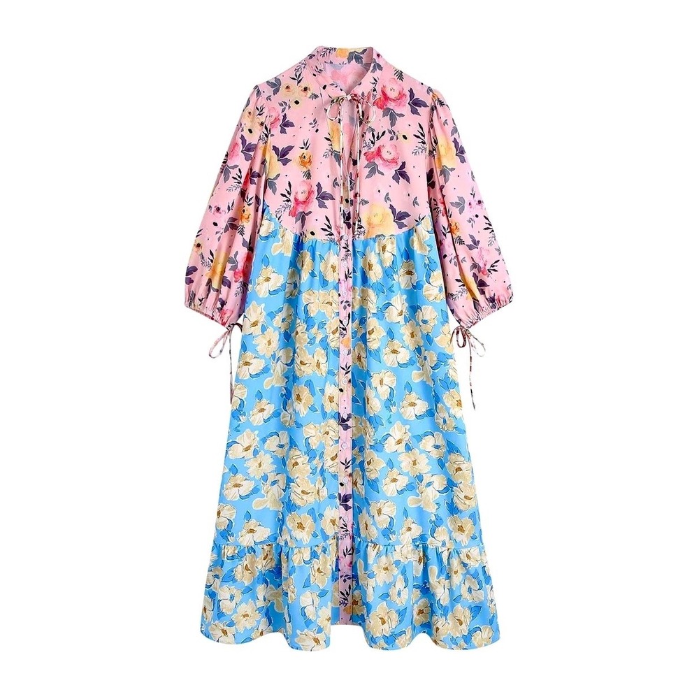 Sunday Up Moo Moo Maxi Day Dress Tiered Ruffle‎ Floral Boho Button Up Women's S